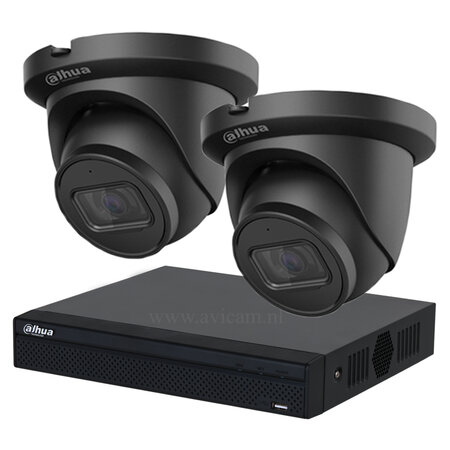 Dahua PoE Camerabewaking Set - 4MP Starlight met 2 Zwarte Turret Camera's