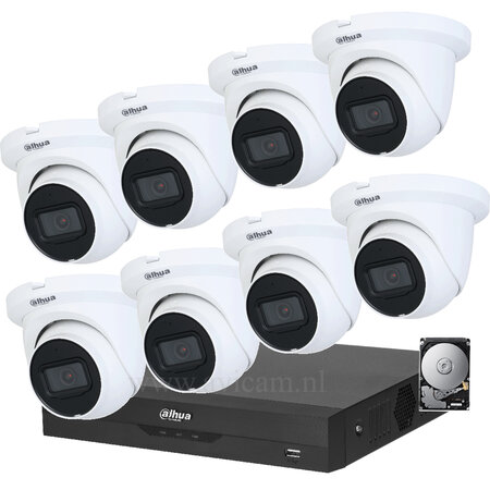 Dahua Camerabewaking Set 5MP - 8 Eyeball Camera's met 60m Nachtzicht en Mic