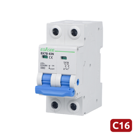 Stroomonderbreker Ebasee 16A 2-polig met C-curve voor DIN-rail
