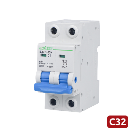 Stroomonderbreker Ebasee 32A 2-polig C-curve voor DIN-rail