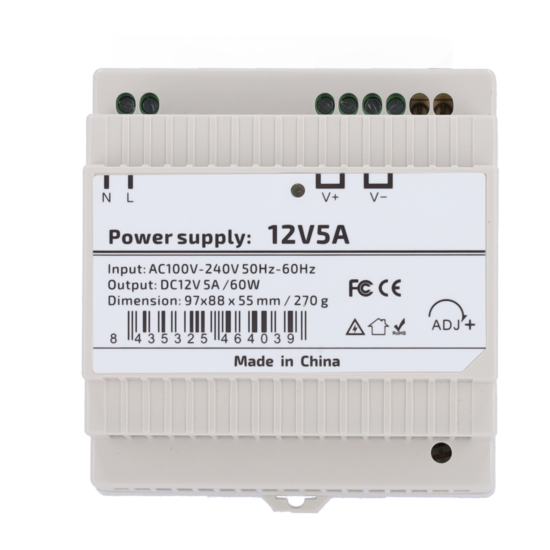 HDR-60-12 DIN-Rail Voeding - 12V 5A 60W - Regelbare Stroomadapter