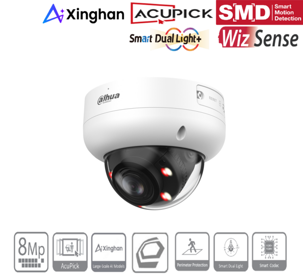Dahua IPC-HDBW3849RP-ZAS-IL 8MP Dome Camera met Smart Dual Light