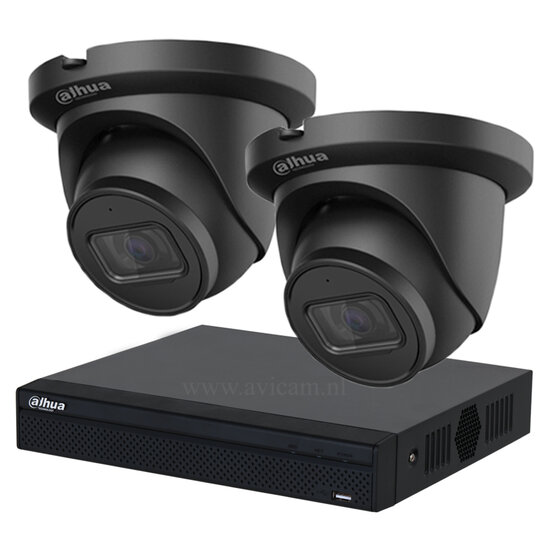 Dahua PoE Camerabewaking Set - 4MP Starlight met 2 Zwarte Turret Camera's