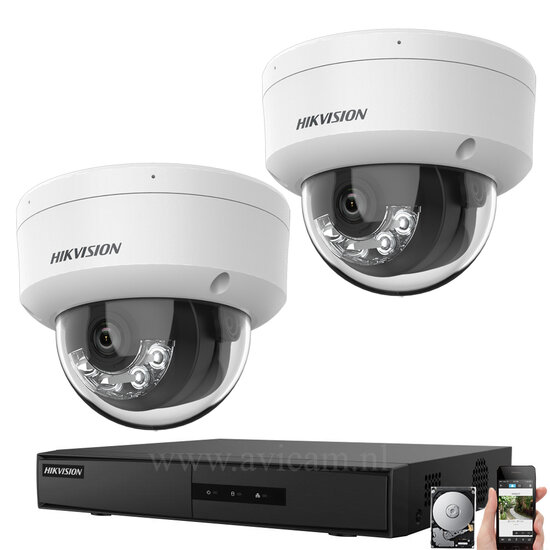 Hikvision PoE Camerasysteem 4MP met 2 Dome Camera's en NVR Recorder