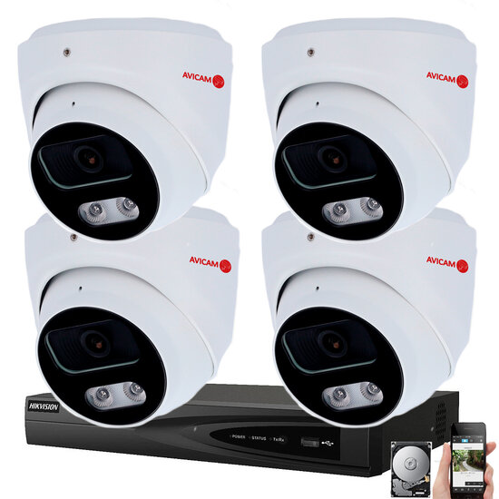 Avicam 8MP PoE Turret Cameraset - 4 Buitencamera's met Microfoon