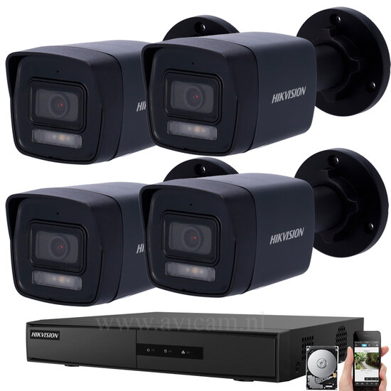 Hikvision Camerabewaking Set 4MP PoE - Zwart met 4 Bullet Camera's