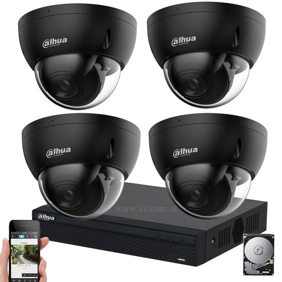Dahua IP Beveiligingscamera Set 8MP WizSense - 4 Zwarte Starlight Dome Camera's