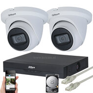 Dahua Bewakingscamera Set Buiten met 2 Turret Camera's - 5MP PoE Starlight