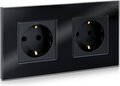 Zwarte Glazen Wandcontactdoos 2-voudig met Frame