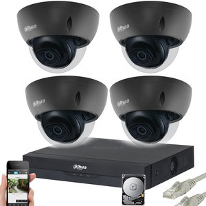 Dahua Starlight 4MP IP PoE beveiligingscamera set met 4 zwarte dome camera's. Dahua Starlight 4MP IP PoE beveiligingscamera set met 4 zwarte dome camera's.