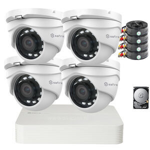 Camerabewaking set Safire FULL HD met 4 vandaalbestendige dome camera's. Camerabewaking set Safire FULL HD met 4 vandaalbestendige dome camera's.