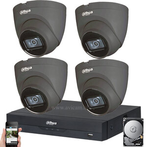 Dahua Starlight 4MP IP PoE beveiligingscamera set met 4 antraciete Turret camera's. Dahua Starlight 4MP IP PoE beveiligingscamera set met 4 antraciete Turret camera's.