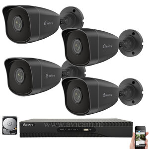 IP PoE 4MP netwerk UTP Safire camerabewakingssysteem met 4 donkergrijs Bullet camera's en interne microfoon. IP PoE 4MP netwerk UTP Safire camerabewakingssysteem met 4 donkergrijs Bullet camera's en interne microfoon.