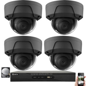 IP PoE 2MP netwerk UTP Safire camerabewakingssysteem met 4 donkergrijs dome camera's. (UITVERKOCHT!) IP PoE 2MP netwerk UTP Safire camerabewakingssysteem met 4 donkergrijs dome camera's. (UITVERKOCHT!)