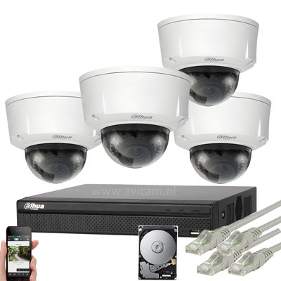 Dahua 3MP IP PoE camerasysteem met 4 IP camera's varifocale lens 2,7-12 mm.