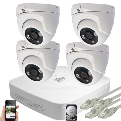 Dahua 5 MP IP PoE camerasysteem 4 buiten Turret IP camera's met interne microfoon.