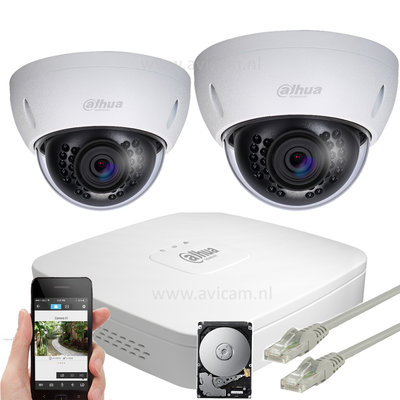 Dahua 5MP IP PoE dome camerabewakingssysteem FULL HD 2 camera's.