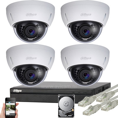 Dahua 2MP IP PoE FULL HD camerabewakingssysteem 4 dome camera's.