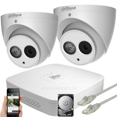 Dahua 8MP IP ePoE camerasysteem 2 Eyeball netwerk IP67 camera's met interne microfoon.