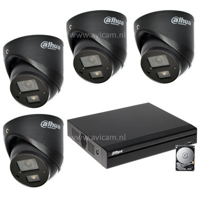 Dahua camerabewaking set Zwarte MINI 2MP FULL HD 4 camera's incl interne microfoon.