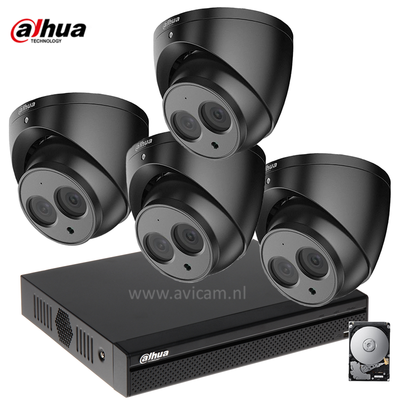 Dahua 2MP camerabewakingssysteem FULL HD 4 camera's kleur zwart incl. microfoon