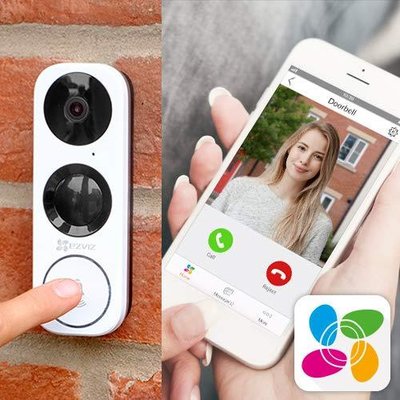 DB1 Ezviz 3MP WiFi slimme video deurbel met microfoon, speaker, PIR detectie en app.