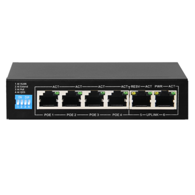 PoE switch 4 poorten en 2 uplink poorten Safire SF-SW0604POE-60