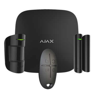 Ajax Hubkit-B alarmsysteem starterskit met hub, draadloze deursensor, bewegingsmelder en afstandsbediening.