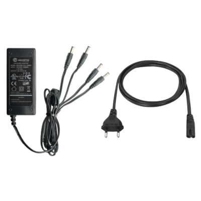 12V 5A stroomadapter met 4 uitgangen.