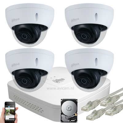 Dahua Starlight 5MP IP PoE dome camerabewakingssysteem FULL HD 4 camera's.