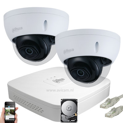 Dahua Starlight 5MP IP PoE dome camerabewakingssysteem FULL HD 2 camera's.