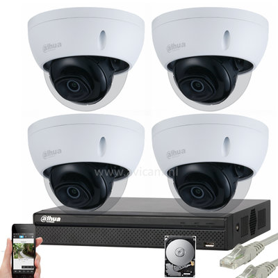 Dahua Starlight 2MP IP PoE FULL HD camerabewakingssysteem 4 dome camera's.