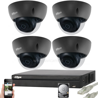 Dahua Starlight 2MP IP PoE FULL HD camerabewakingssysteem 4 zwarte dome camera's.