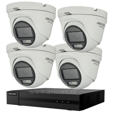 ColorVu Hikvision full hd 2MP cameraset met 4 buiten mini dome camera's.