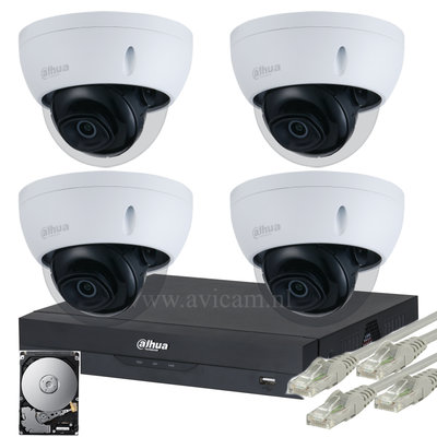 Dahua Starlight 2MP IP PoE FULL HD camerabewakingssysteem 4 dome camera's.
