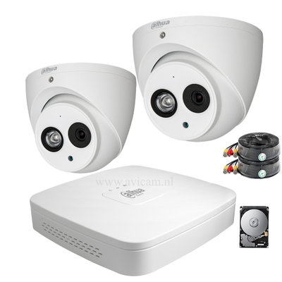 Dahua 2MP camerasysteem FULL HD 2 Eyeball camera's inclusief microfoon.