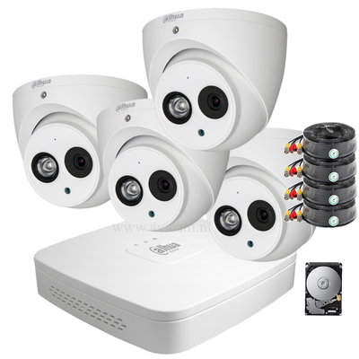 Dahua 4 MP beveiligingscamera set voor buiten met 4 Eyeball camera's inclusief nachtzicht tot 50 meter.
