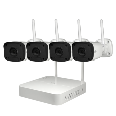Uniview Plug & Play 2MP WiFi camerasysteem met 4 bullet IP camera's, harde schijf en nachtzicht.