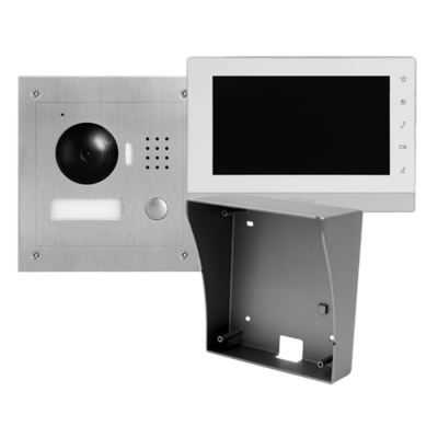 Dahua IP video intercom complete kit met paneel, monitor en controller - IP netwerkkabel aansluiting.