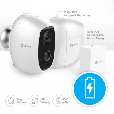EZVIZ C3A Wifi Batterij IP camera 100% draadloos voor binnen en buiten met audio en app.
