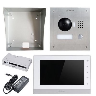 Dahua IP video intercom complete kit met paneel, monitor en controller - IP netwerkkabel aansluiting.
