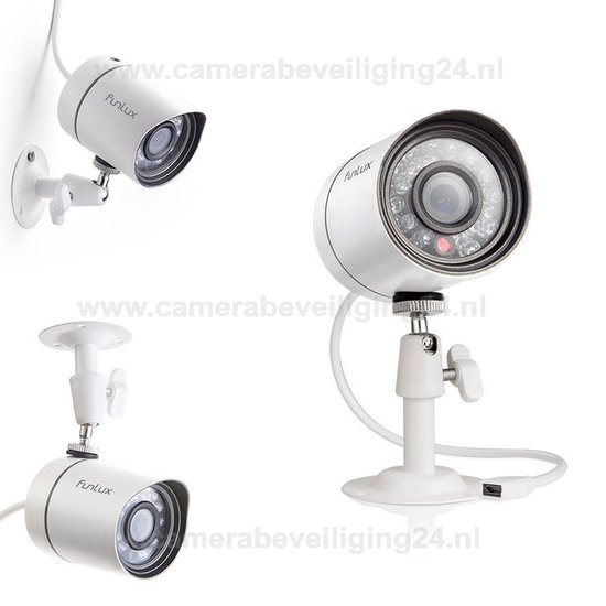 IP SPoE HD buiten camerasysteem Funlux FS-1004-W-1TB met netwerkkabel aansluiting.